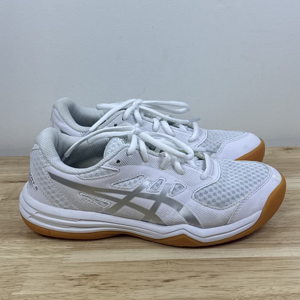 ASICS Upcourt 6 Womens Size 5 White Volleyball Court Gum Sole Athletic Shoes EUC